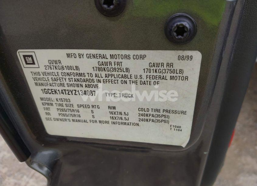 Photo 9 of 2000 Chevrolet Silverado 1500 LS (VIN 1GCEK14T2YZ134087)