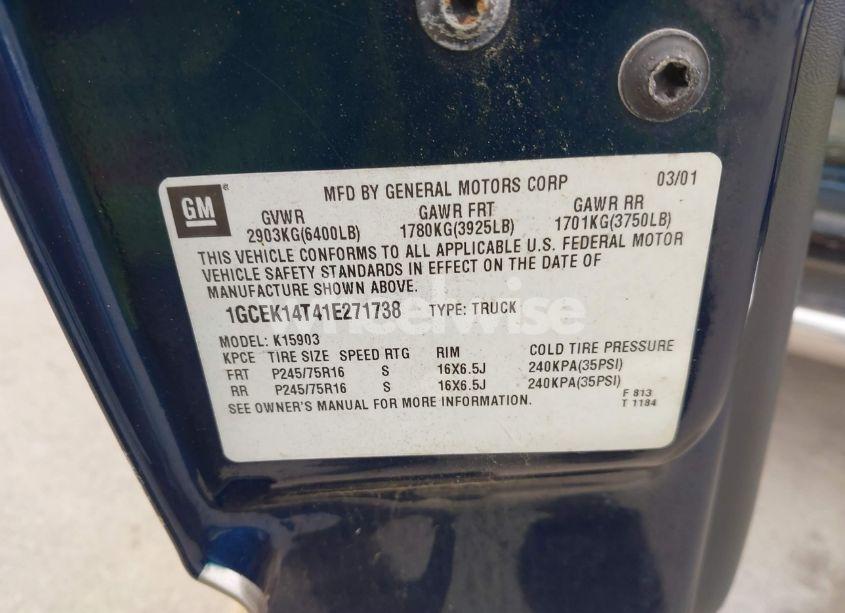 Photo 9 of 2001 Chevrolet Silverado 1500 LS (VIN 1GCEK14T41E271738)