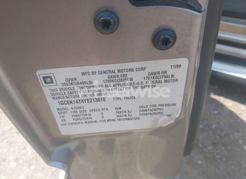 Photo 9 of 2000 Chevrolet Silverado 1500 LS (VIN 1GCEK14T4YE213610)