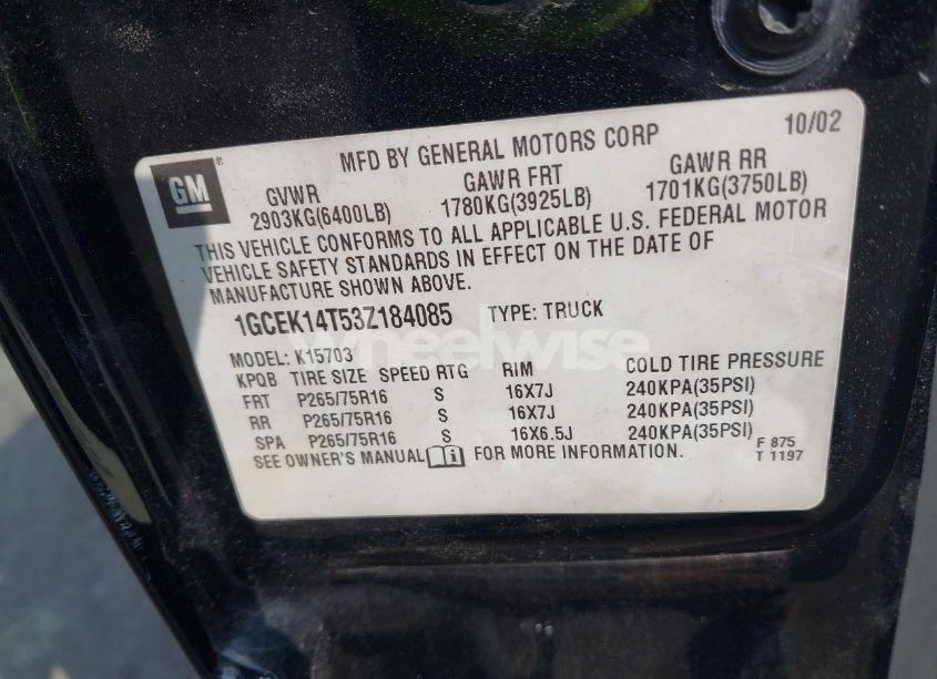 Photo 9 of 2003 Chevrolet Silverado 1500 LS (VIN 1GCEK14T53Z184085)