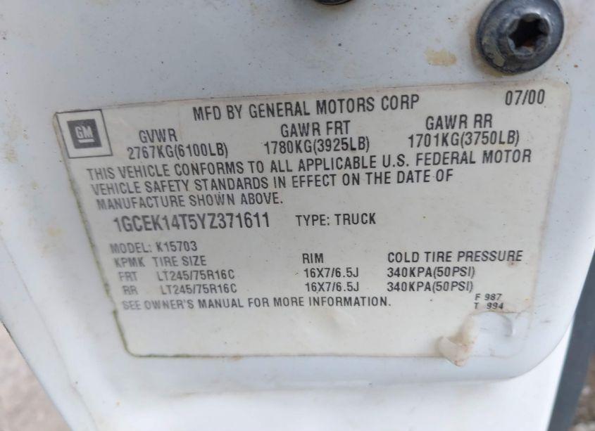 Photo 9 of 2000 Chevrolet Silverado 1500 LS (VIN 1GCEK14T5YZ371611)