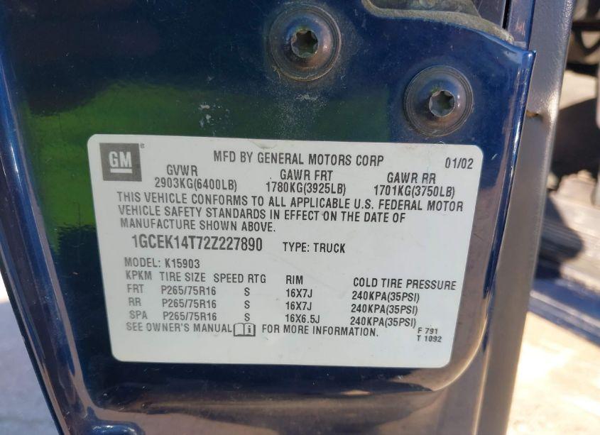 Photo 9 of 2002 Chevrolet Silverado 1500 LS (VIN 1GCEK14T72Z227890)