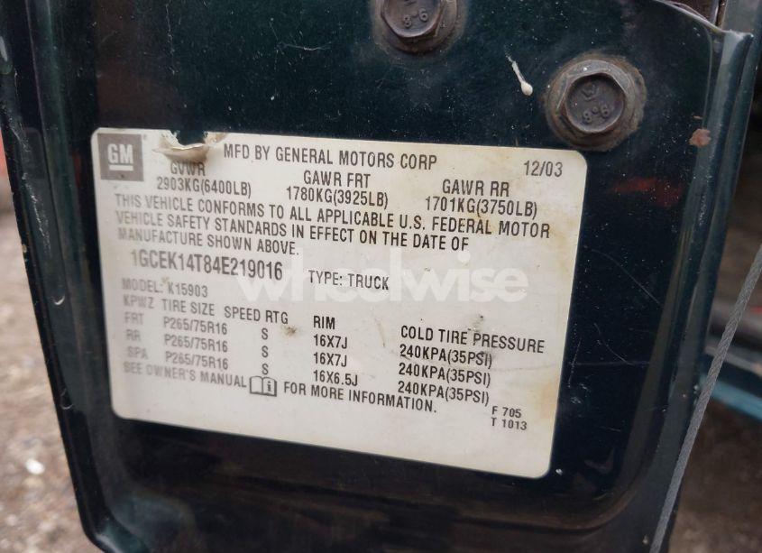 Photo 9 of 2004 Chevrolet Silverado 1500 Z71 (VIN 1GCEK14T84E219016)