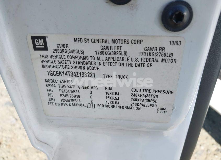 Photo 9 of 2004 Chevrolet Silverado 1500 LS (VIN 1GCEK14T84Z193221)