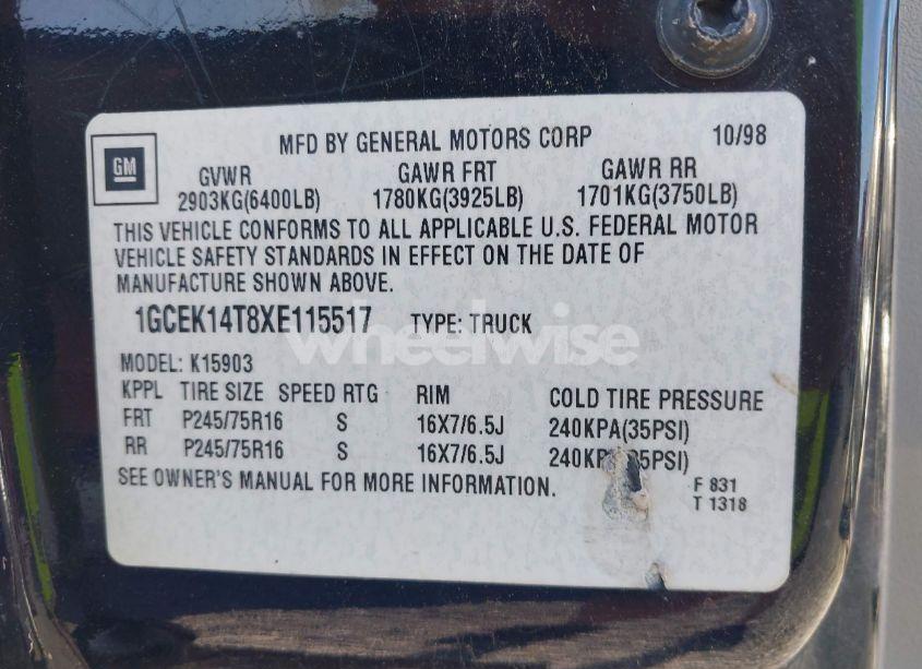 Photo 9 of 1999 Chevrolet Silverado 1500 LS (VIN 1GCEK14T8XE115517)