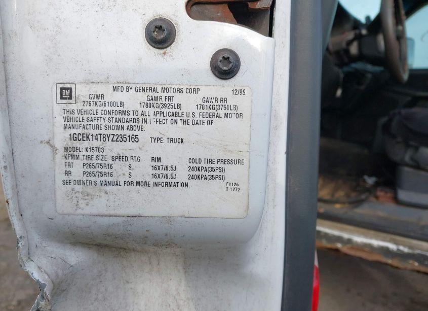 Photo 9 of 2000 Chevrolet Silverado 1500 LS (VIN 1GCEK14T8YZ235165)