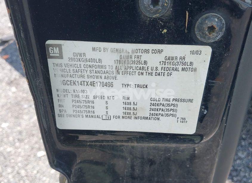 Photo 9 of 2004 Chevrolet Silverado 1500 LS (VIN 1GCEK14TX4E170496)