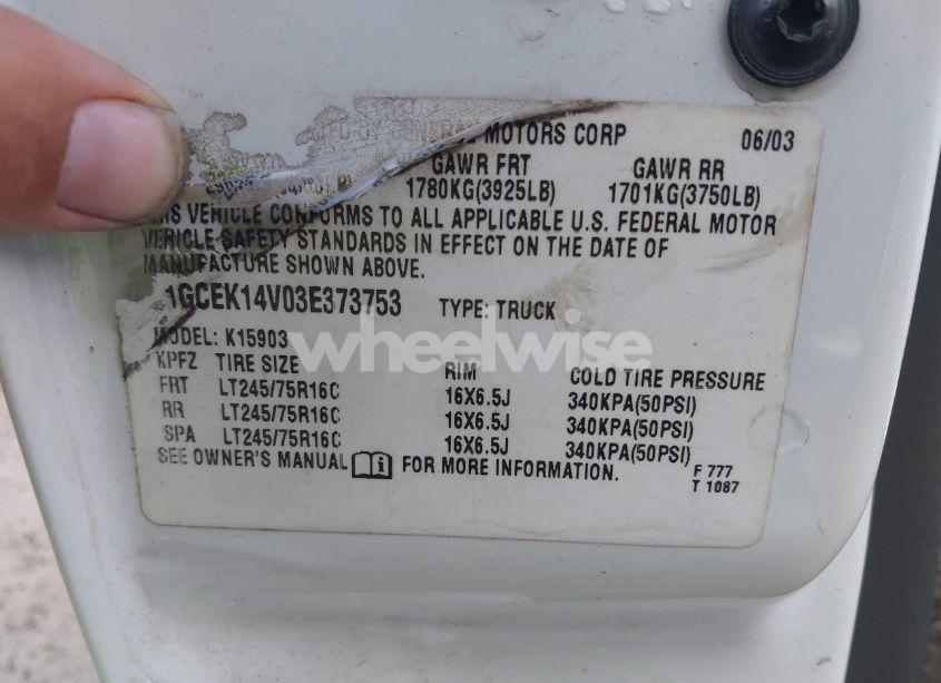 Photo 9 of 2003 Chevrolet Silverado 1500 WORK TRUCK (VIN 1GCEK14V03E373753)