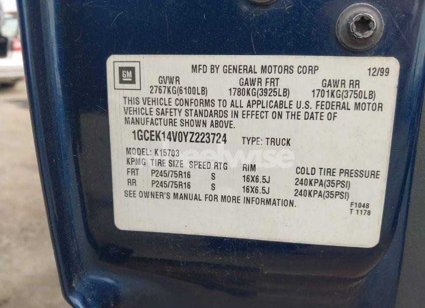 Photo 9 of 2000 Chevrolet Silverado 1500 (VIN 1GCEK14V0YZ223724)