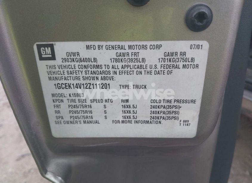 Photo 9 of 2002 Chevrolet Silverado 1500 (VIN 1GCEK14V12Z111201)