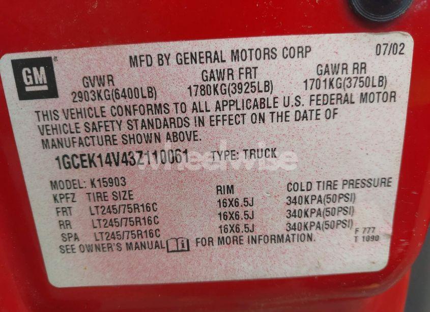 Photo 9 of 2003 Chevrolet Silverado 1500 WORK TRUCK (VIN 1GCEK14V43Z110061)