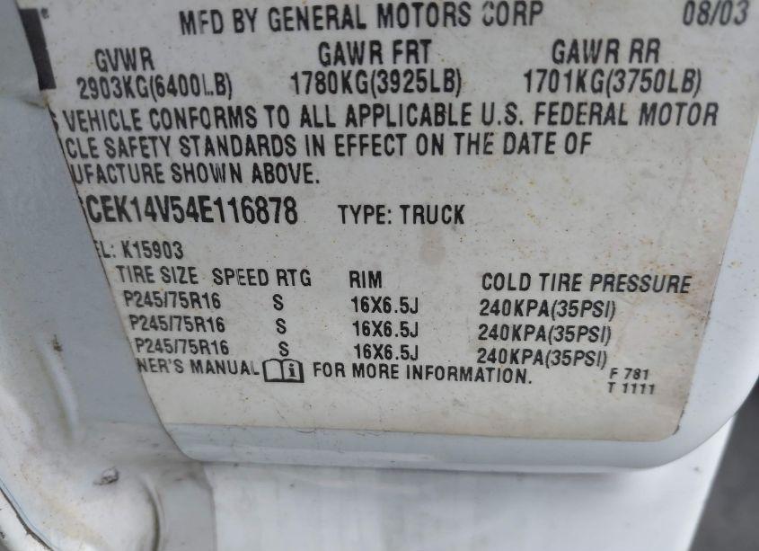 Photo 9 of 2004 Chevrolet Silverado 1500 WORK TRUCK (VIN 1GCEK14V54E116878)