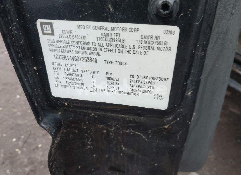 Photo 9 of 2003 Chevrolet Silverado 1500 WORK TRUCK (VIN 1GCEK14V63Z263640)