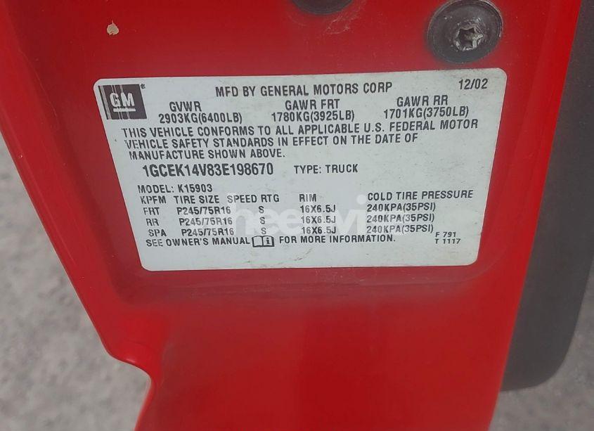 Photo 9 of 2003 Chevrolet Silverado 1500 WORK TRUCK (VIN 1GCEK14V83E198670)