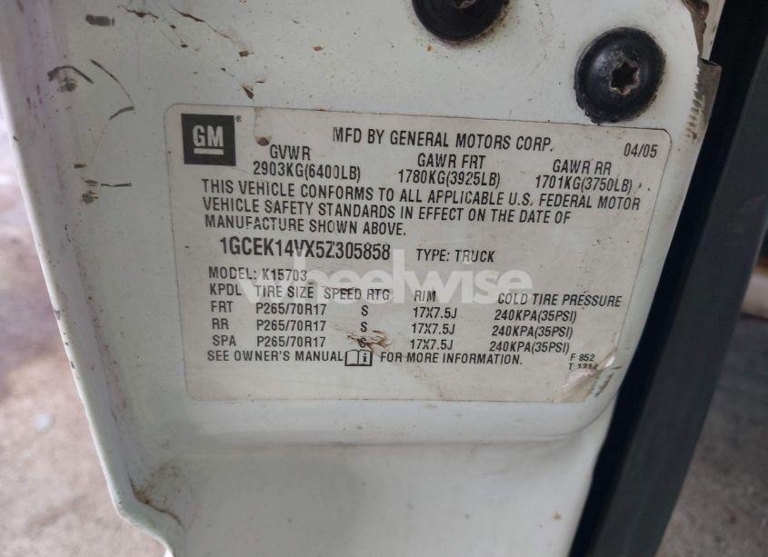 Photo 9 of 2005 Chevrolet Silverado 1500 WORK TRUCK (VIN 1GCEK14VX5Z305858)