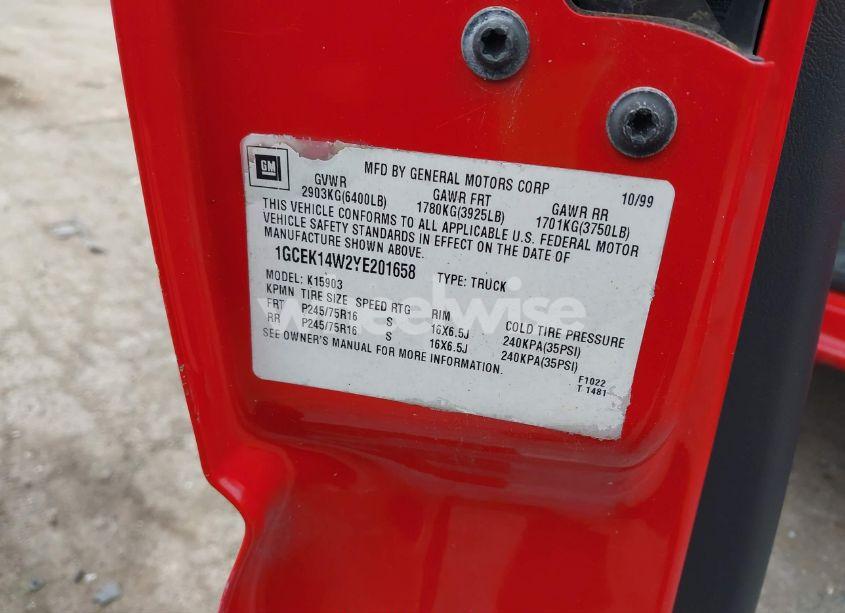 Photo 9 of 2000 Chevrolet Silverado 1500 (VIN 1GCEK14W2YE201658)