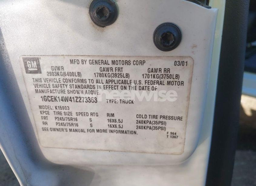 Photo 9 of 2001 Chevrolet Silverado 1500 (VIN 1GCEK14W41Z273363)