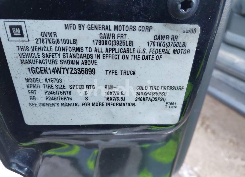 Photo 9 of 2000 Chevrolet Silverado 1500 LS (VIN 1GCEK14W7YZ336899)