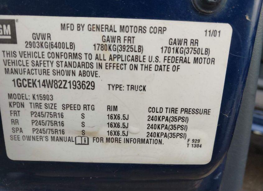 Photo 9 of 2002 Chevrolet Silverado 1500 (VIN 1GCEK14W82Z193629)