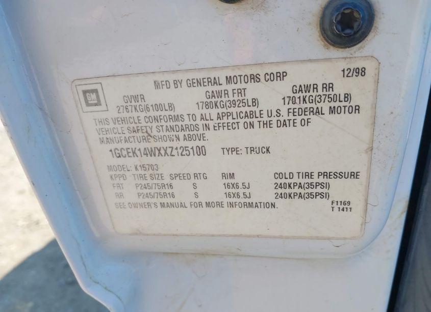 Photo 9 of 1999 Chevrolet Silverado 1500 (VIN 1GCEK14WXXZ125100)