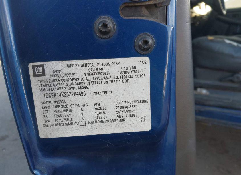 Photo 9 of 2003 Chevrolet Silverado 1500 WORK TRUCK (VIN 1GCEK14X23Z204490)