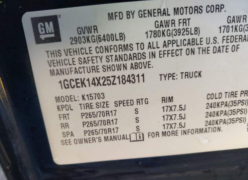 Photo 9 of 2005 Chevrolet Silverado 1500 WORK TRUCK (VIN 1GCEK14X25Z184311)