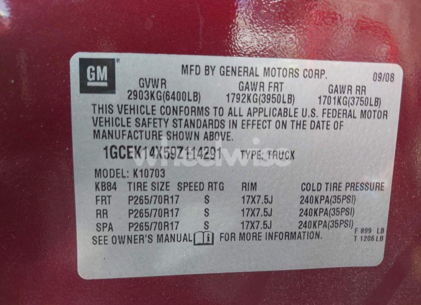 Photo 9 of 2009 Chevrolet Silverado 1500 WORK TRUCK (VIN 1GCEK14X59Z114291)