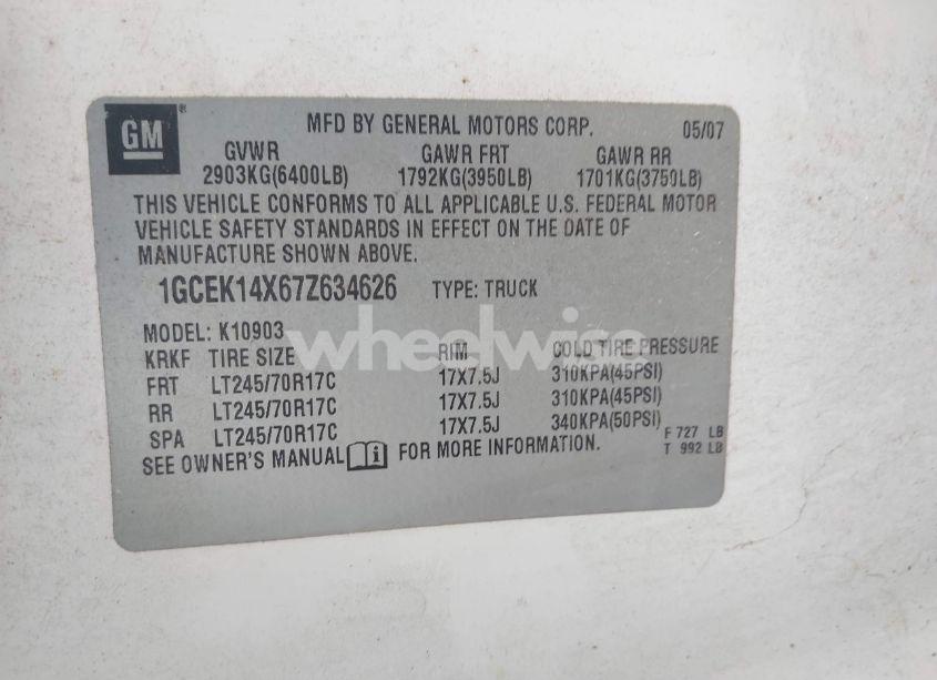 Photo 9 of 2007 Chevrolet Silverado 1500 WORK TRUCK (VIN 1GCEK14X67Z634626)