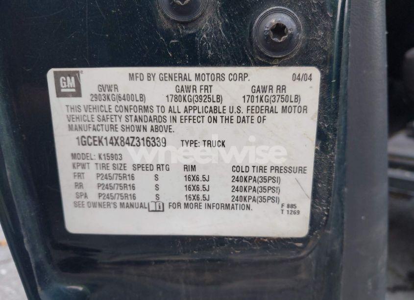 Photo 9 of 2004 Chevrolet Silverado 1500 WORK TRUCK (VIN 1GCEK14X84Z316339)