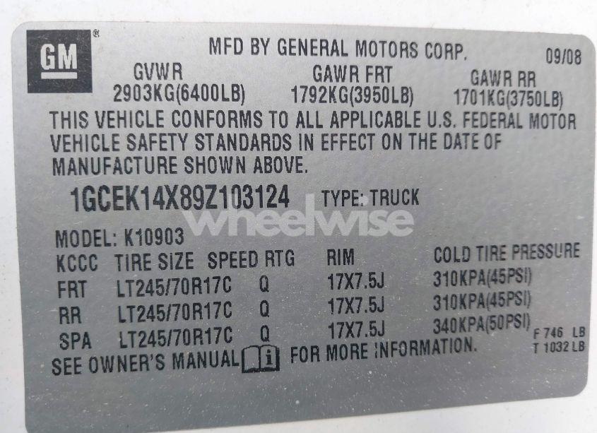 Photo 9 of 2009 Chevrolet Silverado 1500 WORK TRUCK (VIN 1GCEK14X89Z103124)