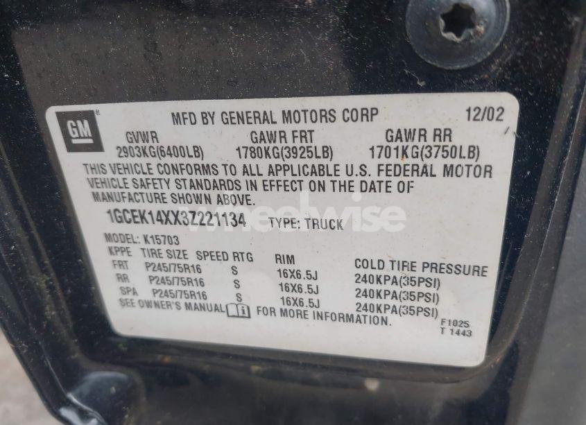 Photo 9 of 2003 Chevrolet Silverado 1500 (VIN 1GCEK14XX3Z221134)