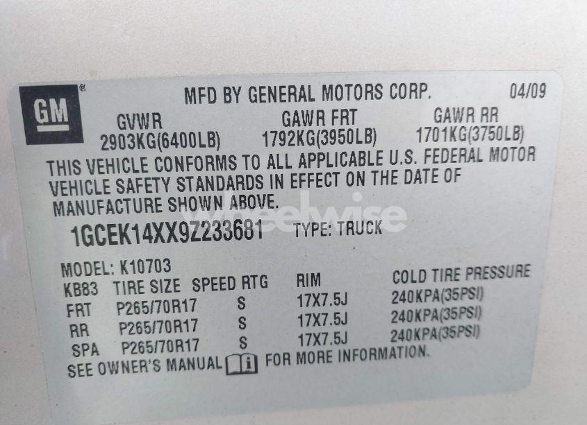 Photo 9 of 2009 Chevrolet Silverado 1500 WORK TRUCK (VIN 1GCEK14XX9Z233681)