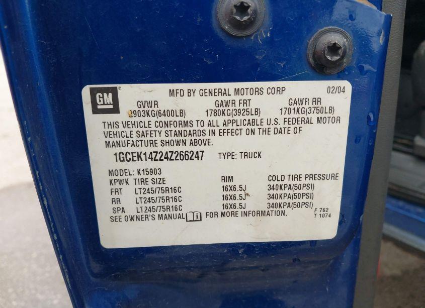 Photo 9 of 2004 Chevrolet Silverado 1500 WORK TRUCK (VIN 1GCEK14Z24Z266247)