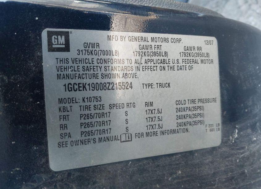 Photo 9 of 2008 Chevrolet Silverado 1500 LT1 (VIN 1GCEK19008Z215524)