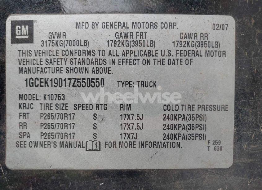 Photo 9 of 2007 Chevrolet Silverado 1500 LT1 (VIN 1GCEK19017Z550550)