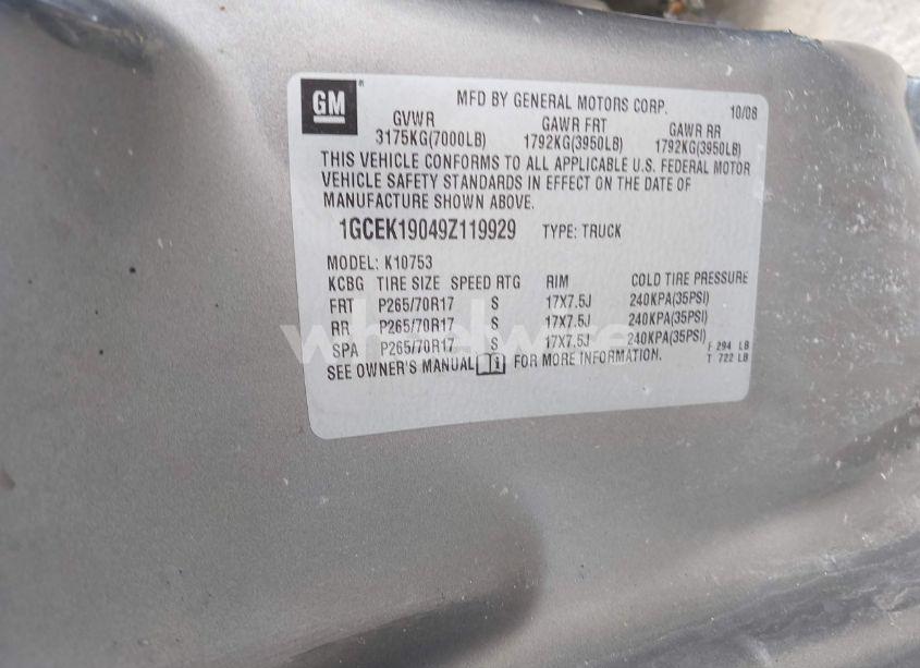 Photo 9 of 2009 Chevrolet Silverado 1500 WORK TRUCK (VIN 1GCEK19049Z119929)