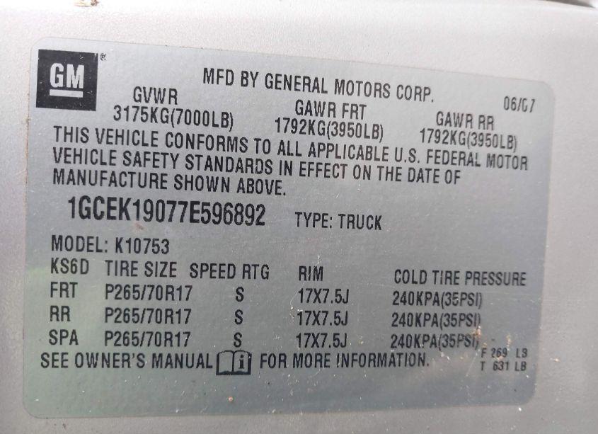 Photo 9 of 2007 Chevrolet Silverado 1500 LT1 (VIN 1GCEK19077E596892)
