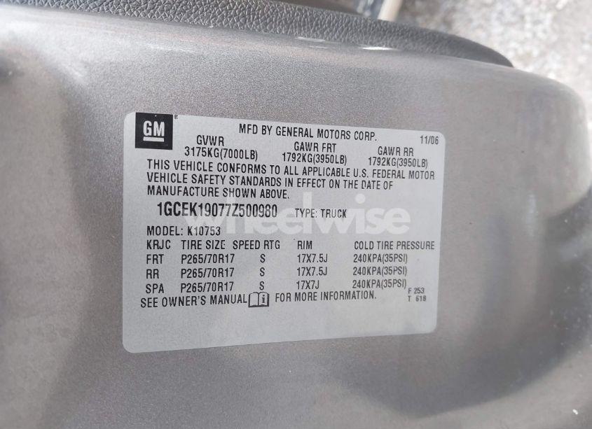 Photo 9 of 2007 Chevrolet Silverado 1500 LT1 (VIN 1GCEK19077Z500980)