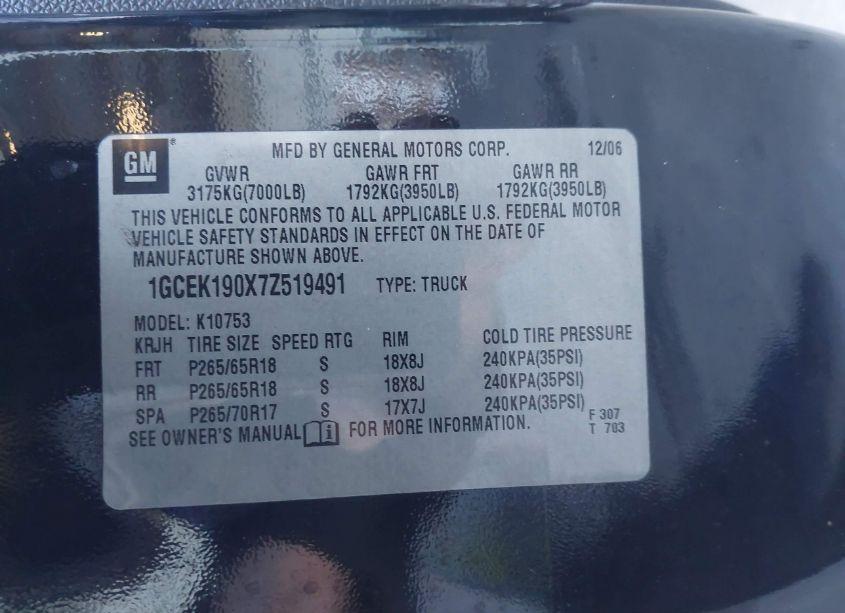 Photo 9 of 2007 Chevrolet Silverado 1500 LTZ (VIN 1GCEK190X7Z519491)