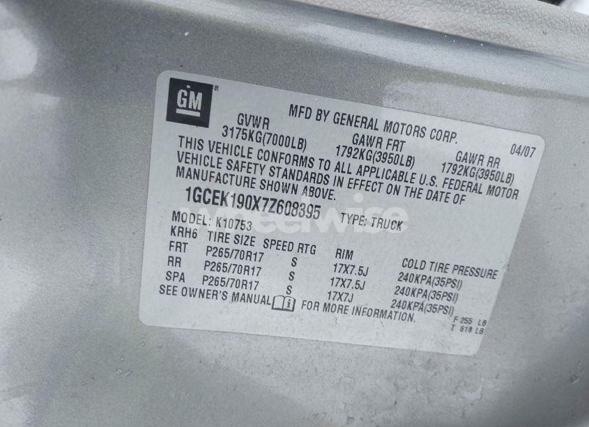 Photo 9 of 2007 Chevrolet Silverado 1500 LT1 (VIN 1GCEK190X7Z608395)