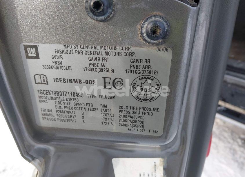 Photo 9 of 2007 Chevrolet Silverado 1500 CLASSIC LS/LT1/LT2/LT3/WORK TRUCK (VIN 1GCEK19B07Z110496)