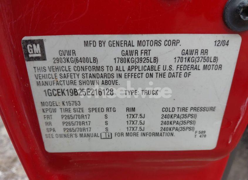 Photo 9 of 2005 Chevrolet Silverado 1500 Z71 (VIN 1GCEK19B25E216128)