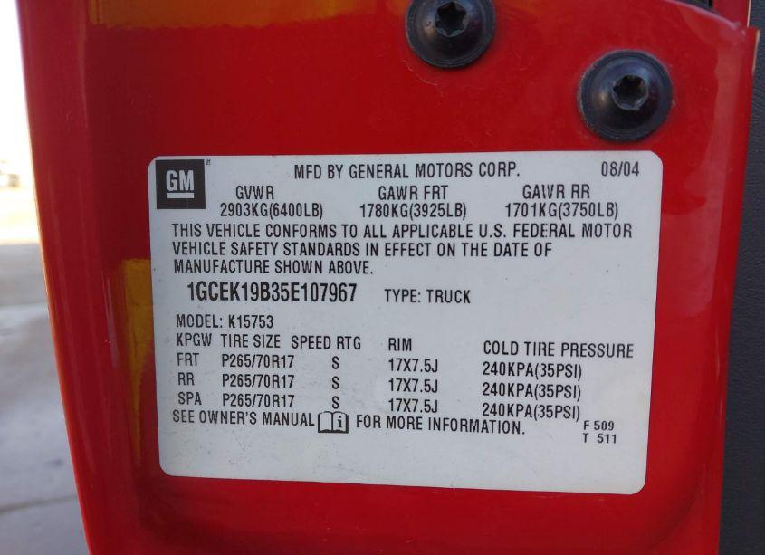 Photo 9 of 2005 Chevrolet Silverado 1500 LS (VIN 1GCEK19B35E107967)