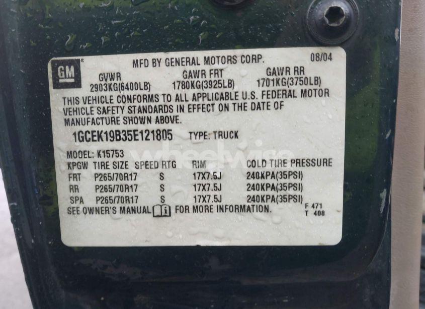 Photo 9 of 2005 Chevrolet Silverado 1500 Z71 (VIN 1GCEK19B35E121805)