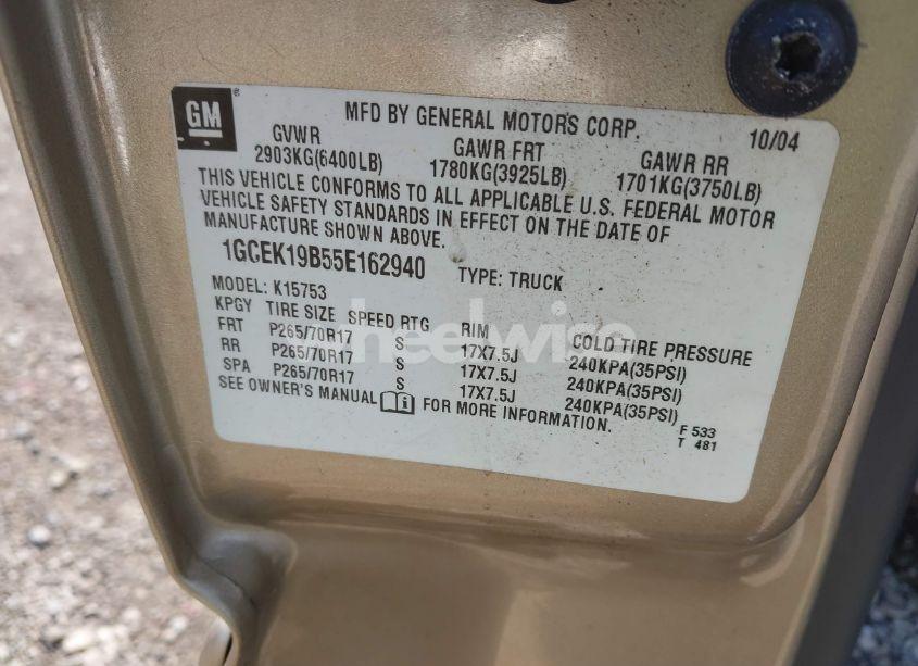 Photo 9 of 2005 Chevrolet Silverado 1500 LT (VIN 1GCEK19B55E162940)