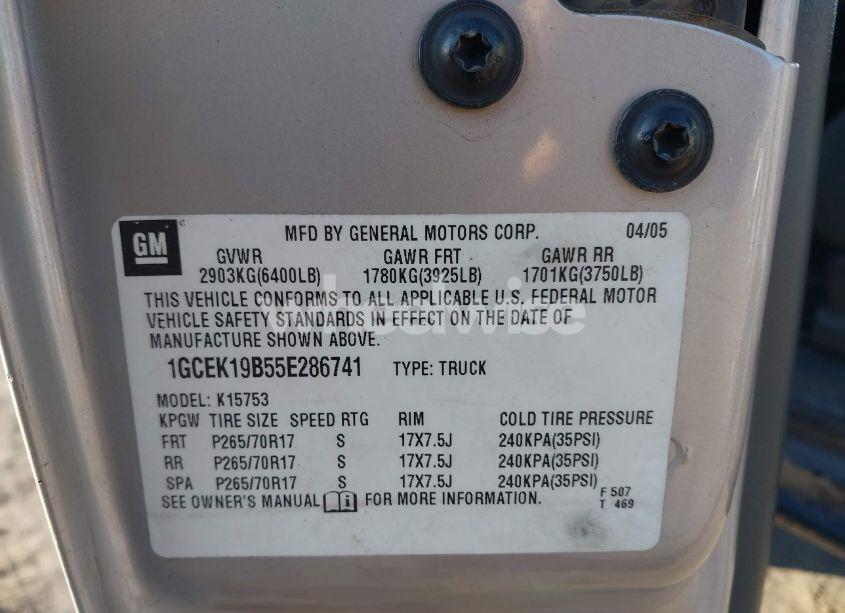 Photo 9 of 2005 Chevrolet Silverado 1500 Z71 (VIN 1GCEK19B55E286741)