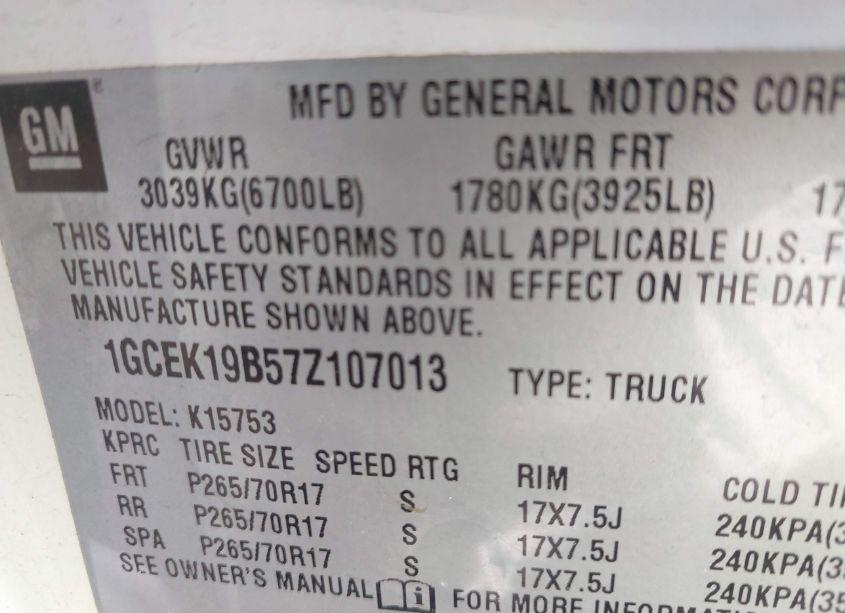 Photo 9 of 2007 Chevrolet Silverado 1500 CLASSIC LT3 (VIN 1GCEK19B57Z107013)