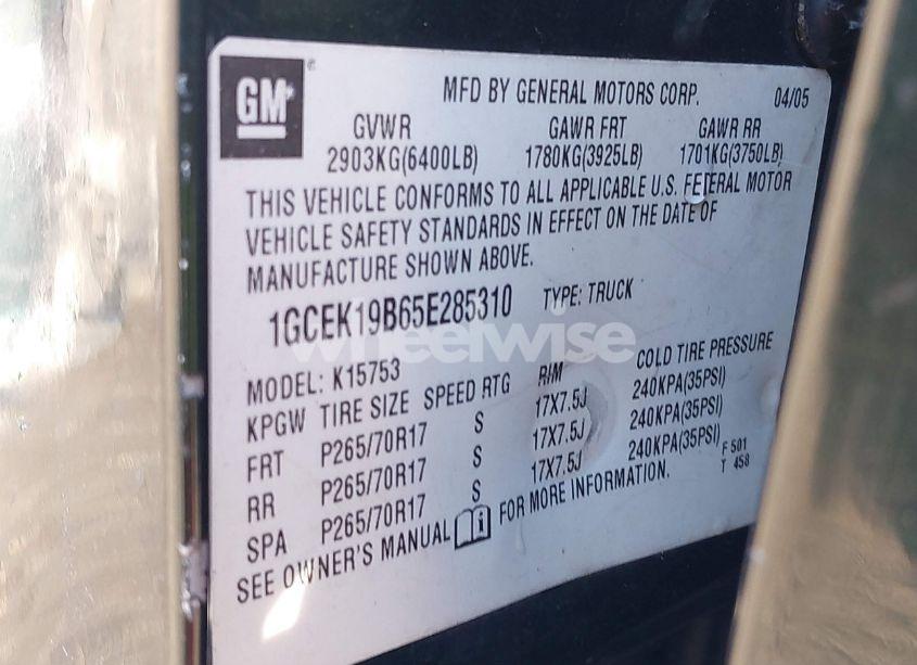 Photo 9 of 2005 Chevrolet Silverado 1500 Z71 (VIN 1GCEK19B65E285310)