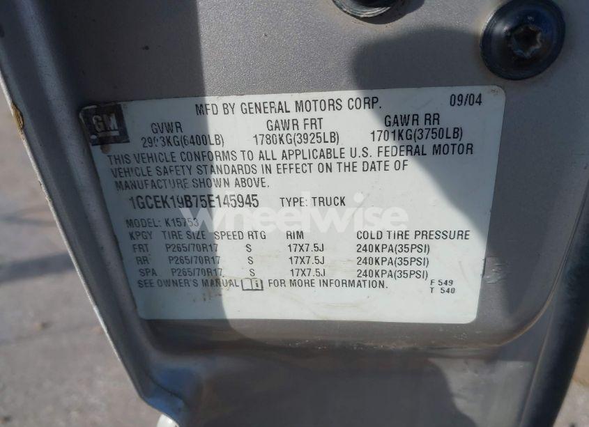 Photo 9 of 2005 Chevrolet Silverado 1500 Z71 (VIN 1GCEK19B75E145945)