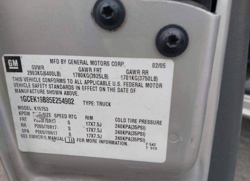 Photo 9 of 2005 Chevrolet Silverado 1500 (VIN 1GCEK19B85E254902)